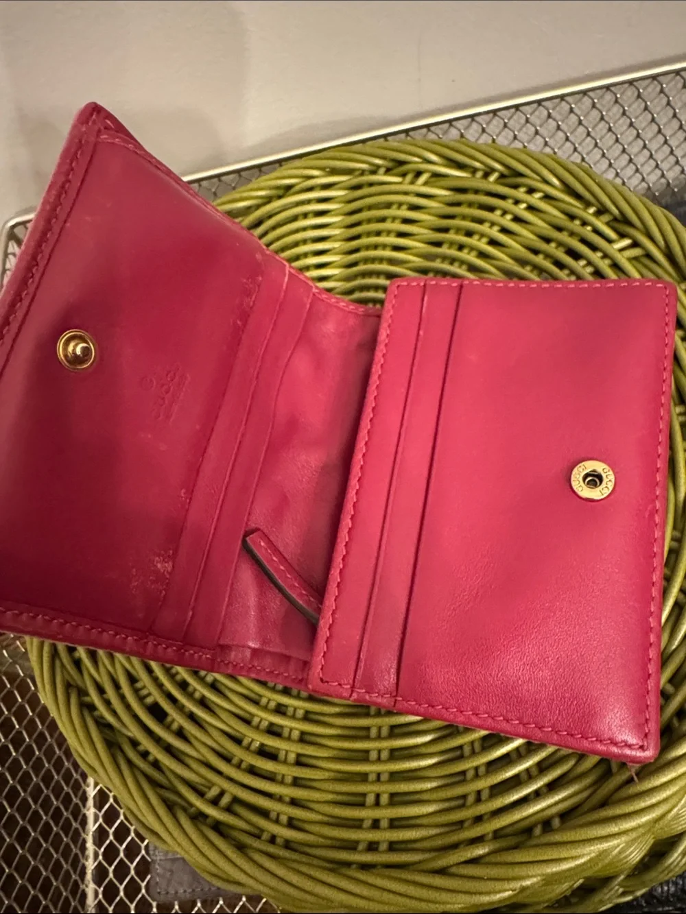 Gucci Pink Velvet LOVE Pearl Embellished Wallet with Gold GG